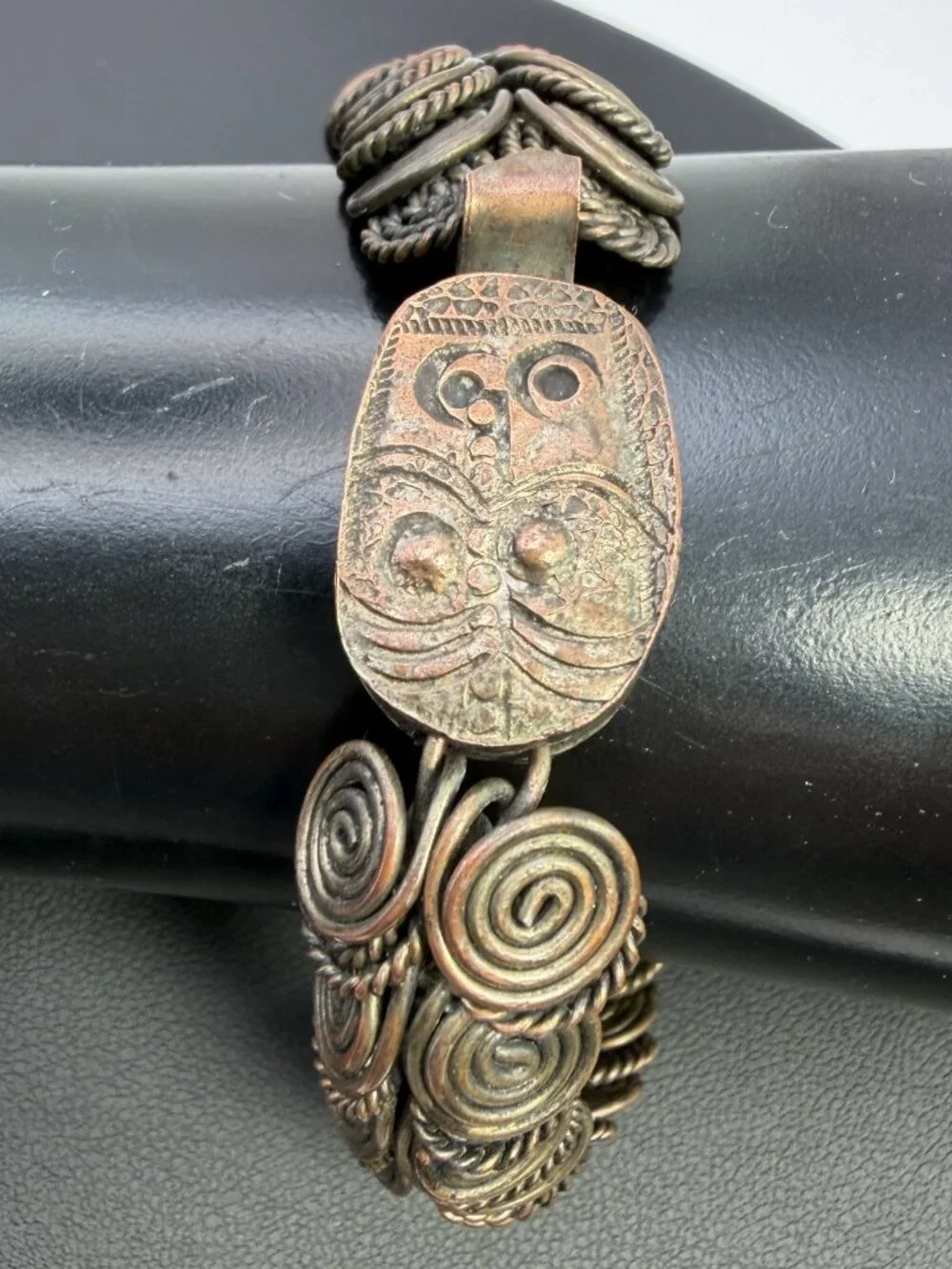 Vintage Handmade Solid Copper Wire Woven Bracelet Owl Clasp Studio Craft 47g